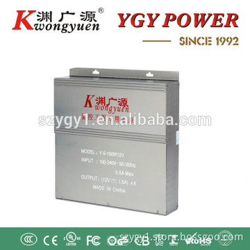 144W Centralized Power Supply for CCTV Cameras with Adjustable Voltage and 8-channel Output